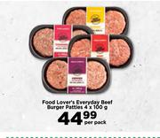 Food Lover's Everyday Beef Burger Patties-4 x 100g Per Pack