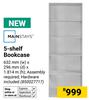 Mainstays 5 Shelf Bookcase 632mm (w) x 296mm (d) x 1814m (h) (850027717)