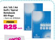 A4/A5/A6 Soft/Spiral Notebook 80 Page-Each