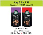 Robertsons Braai & Grill Spice (All In One Or BBQ)-For Any 2 x 200g
