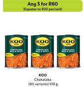 Koo Chakalaka (All Variants)-For 3 x 410g