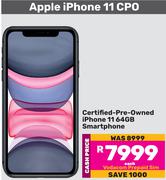 Apple Certified Pre Owned iPhone 11 64GB Smartphone-Each