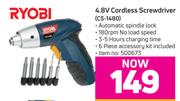 Ryobi 4.8V Cordless Screwdriver CS-1480