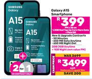 2 x Samsung Galaxy A15 Smartphone-On 1.3GB Red Top Up Core More Data + Flexi 80