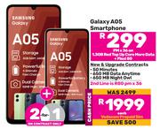 2 x Samsung Galaxy A05 Smartphone-On 1.3GB Red Top Up Core More Data + Flexi 80