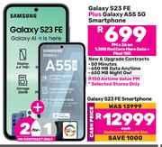 2 x Samsung Galaxy S23 FE Plus Galaxy A55 5G Smartphone-On 1.3GB Red Core More Data + Flexi 150