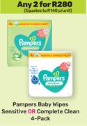 Pampers Baby Wipes Sensitive Or Complete Clean 4 Pack-For 2