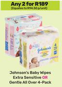 Johnson's Baby Wipes Extra Sensitive Or Gentle All Over 4 Pack-For 2