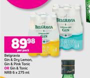 Belgravia Gin & Dry Lemon, Gin & Pink Tonic Or Gin & Tonic NRB-6 x 275ml Per Pack