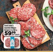 Food Lover's Gourmet Wagyu Burgers-4 x 100g Per Pack
