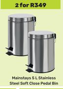 Mainstays 5L Stainless Steel Soft Close Pedal Bin-For 2