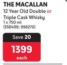 The Macallan 12 Year Old Double Or Triple Cask Whisky-750ml Each