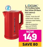 Logik 1.7L Cordless Kettle Red, White Or Black RSH-080442-Each