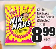 Simba Nik Naks Maize Snack Selected-135g Each