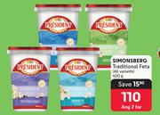 Simonsberg Traditional Feta (All Variants)-For 2 x 400g