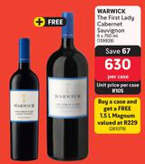 Warwick The First Lady Cabernet Sauvignon-6 x 750ml Per Case 