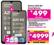 2 x Samsung Galaxy A25 5G Smartphone-On 1.3GB Red Top Up Core More Data