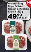 Gourmet Biltong Burger Patties Or Cannabis & Lime Burger Patties-4 x 100g Per Pack