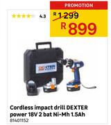 Dexter Cordless Impact Drill Power 18V 2 Bat Ni-Mh 1.5Ah