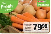 Potatoes 3Kg, Freshline Carrots 3kg, & Freshline Onions 3Kg-Per Combo