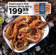 Food Lover's Pink Prawns 26/30-800g Each