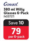 Consol 380ml Willy Glasses 6 Pack-Per 6 Pack