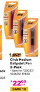 Bic Click Medium Ballpoint Pen 2 Pack (120037/104655/19420)-Each