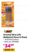 Bic Crystal Xtra Life Ballpoint Pens 5 Pack (593482)