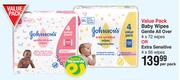 Johnson's Value Pack Gentle All Over 4 x 72 Wipes Or Extra Sensitive 4 x 56 Wipes-Per Pack