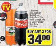 CocaCola Zero,Light/NoCaffeine,SpriteZero,Tab,FantaOrangeZero Or StoneyGingerBeerZero-ForAny2x2.5Ltr