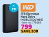 WD 1TB Elements Hard Drive WDBUZG0010BB