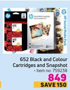HP 652 Black And Colour Cartridges And Snapshot 759238