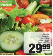 Freshline Cucumber,Crisp Heart Lettuce 150g & Tomatoes 750g-Per Combo