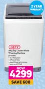 Defy 8Kg Top Loader White Washing Machine DTL155