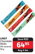 Lindt Chocolate Sticks (All Variants)-For Any 4 x 38g