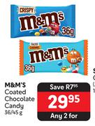 M&M's Coated Chocolate Candy-For Any 2 x 36/45g