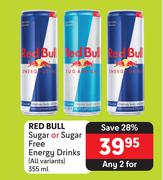 Red Bull Sugar Or Sugar Free Energy Drinks(All Variants)-For Any 2 x 355ml