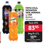 Pepsi Cola, Mountain Dew, Mirinda Or 7UP Bottles (All Variants)-For Any 6 x 2Ltr