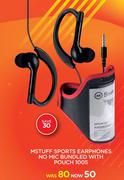 M Stuff Sports Earphones No Mic Bundled With Pouch 1005