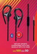M Stuff Sports Earphones With Mic Bundle With PO 1006