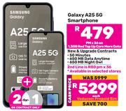 2 x Samsung Galaxy A25 5G Smartphone-On 1.3GB Red Top Up Core More Data 