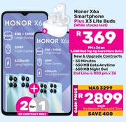 2 x Honor X6a Smartphone Plus X3 Lite Buds-On 1.3GB Red Top Up Core More Data