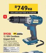Ryobi 18V Cordless Impact Drill XHD-1820 (572788)-Each