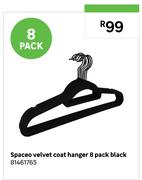 Spaceo Velvet Coat Hanger 8 Pack Black 81461765