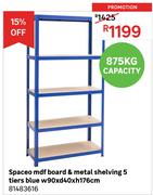 Spaceo MDF Board & Metal Shelving 5 Tiers Blue w90 x d40 x h176cm 81483616