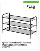 Spaceo Studio Stackable Shoe Rack Black w90cm x d35cm x h55cm 81461778