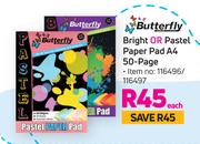 Butterfly Bright Or Pastel Paper Pad A4 50 Page-Each