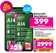 2 x Samsung Galaxy A14 Smartphone-On 1.2GB Red Top Up Core More Data