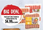 Food Lover's Red, Smoked Or Chicken Viennas-1Kg Per Packet