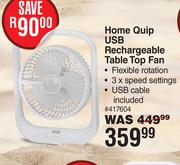 Home Quip USB Rechargeable Table Top Fan 417604